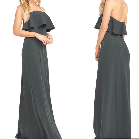 Show me your mumu Monaco ruffle charcoal gown NWT - Picture 1 of 3